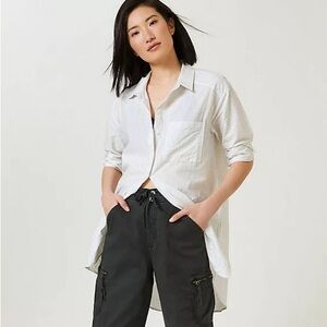 Anthropologie Longline textured buttondown shirt S white and black, NWOT